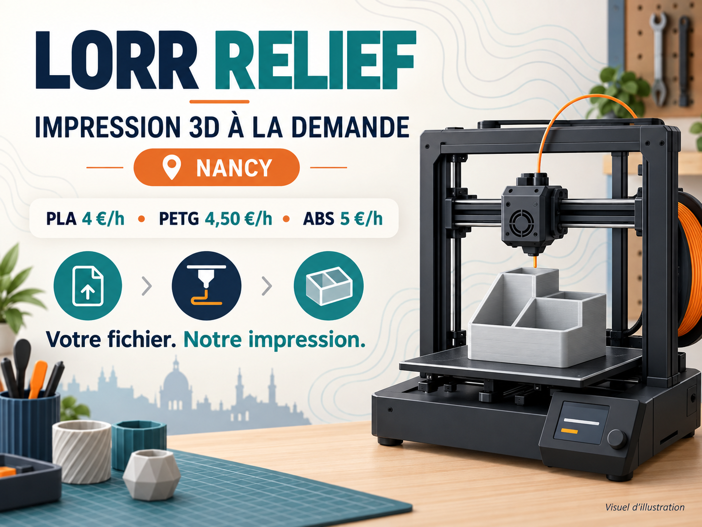 Imprimante 3D fabriquant un objet chez Lorr Relief à Nancy